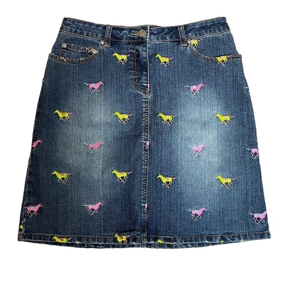 Lily Pulitzer Denim Embroidered Multicolored Horse Skirt - Picture 1 of 11